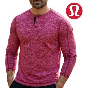 Lululemon Surge Long Sleeve Henley‎ Men's M/L Heathered Cranberry Reflective Run